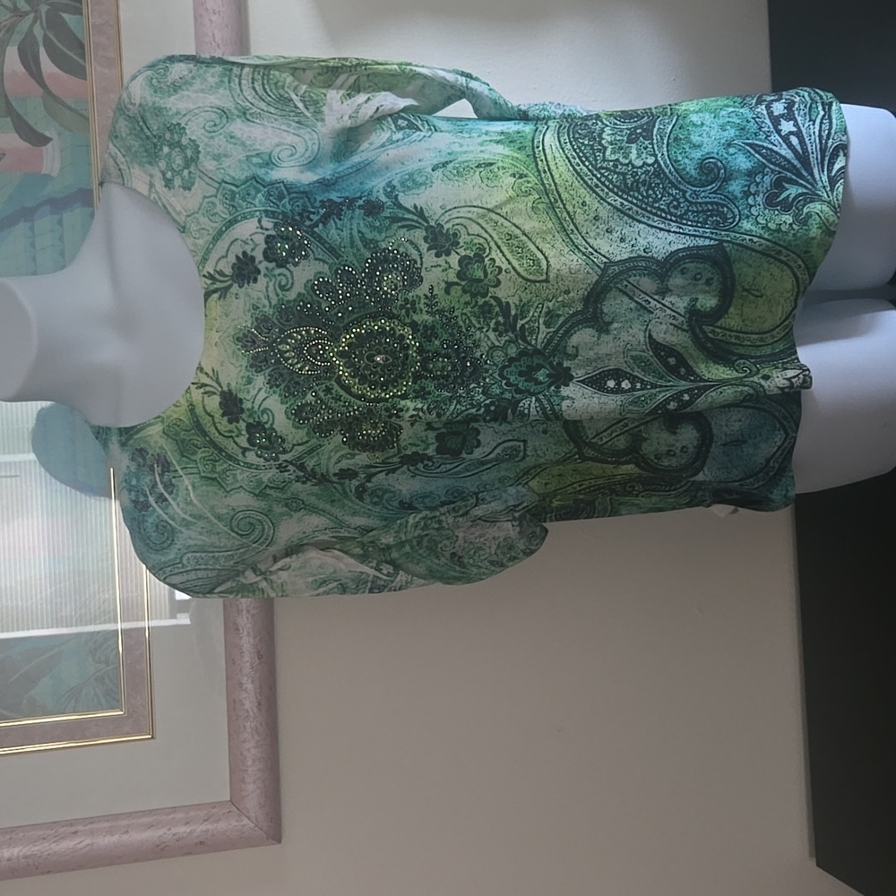 French Blue embellished floral medallion bling XL green blue 3/4 sleeve bundle